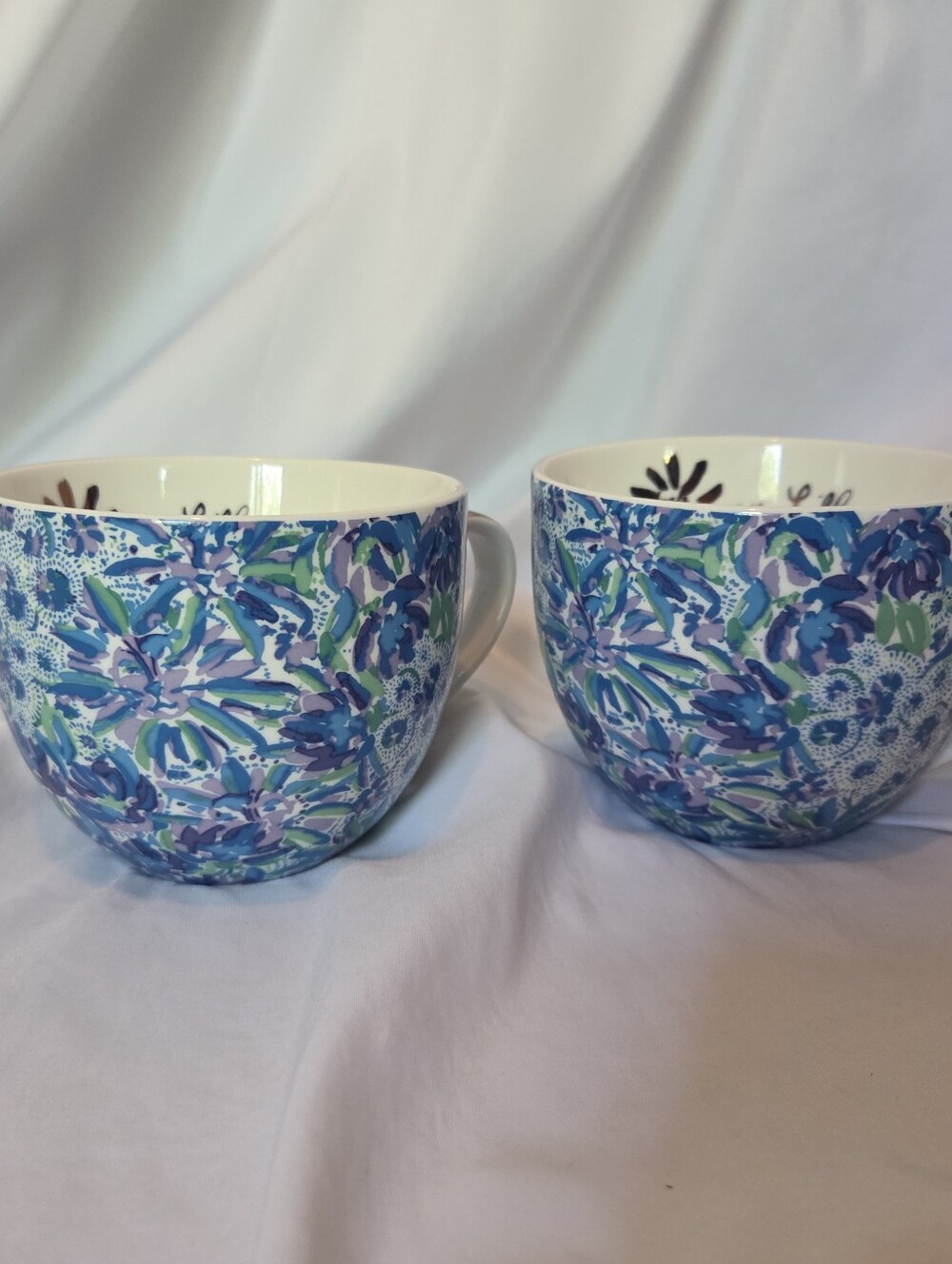 Lilly Pulitzer Floral Blue Ceramic Tea Coffee Mugs Set of 2